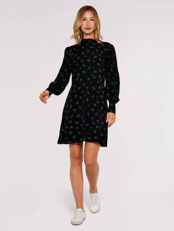 Scribble Print Empire Dress, Black, large