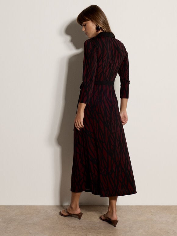 Abstract Print Wrap Maxi Dress, Burgundy, large