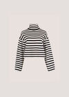 Roll Neck Stripe Cropped Jumper, Cream, large