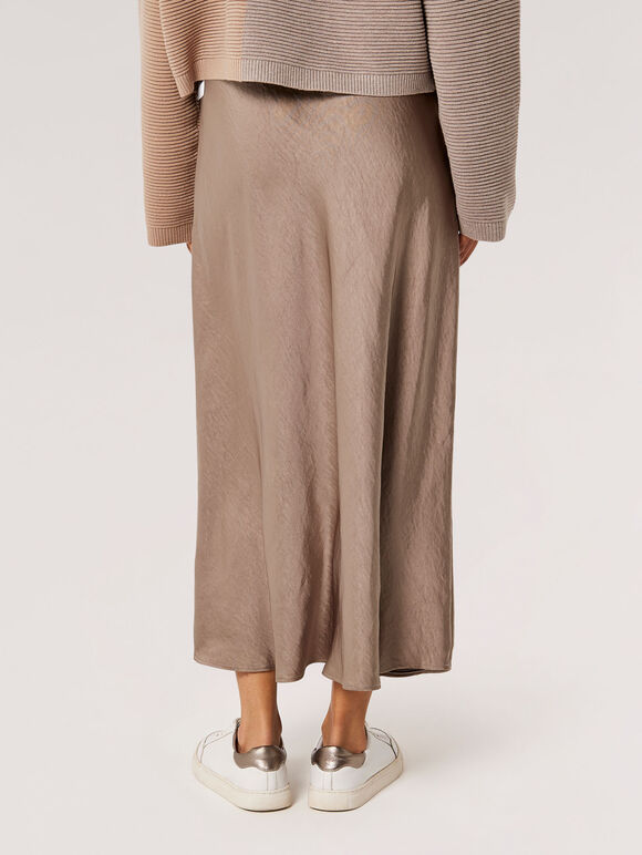Satin Bias Midi Skirt, Grey, large