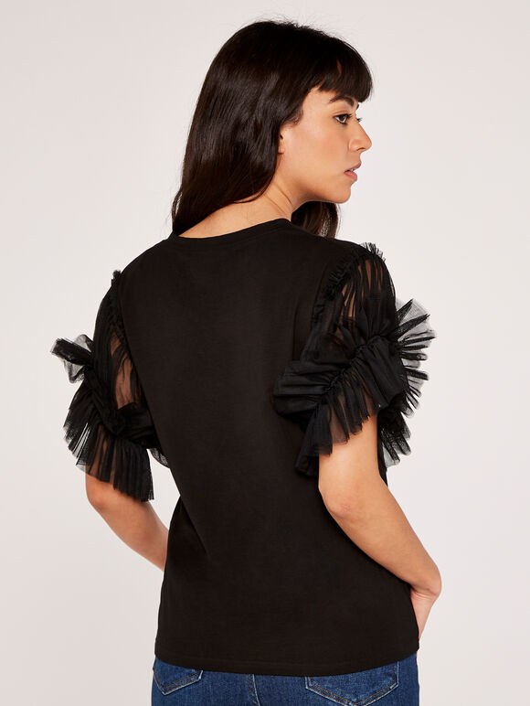Tulle Sleeve Top, Black, large