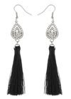 Black Tassel Diamonte Earrings, Light Grey, large