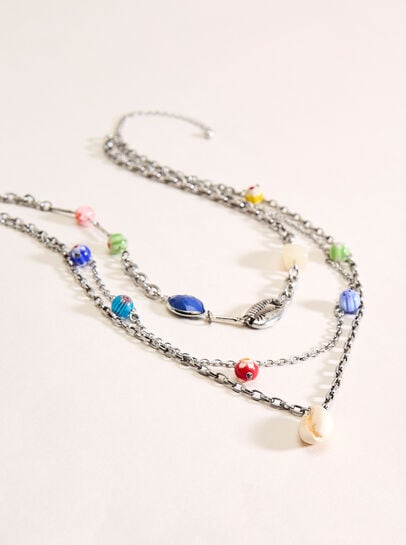 Silver Tone Multi Stone Layered Necklace