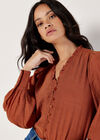 Ruffle Neck Textured Blouse, Rust, large