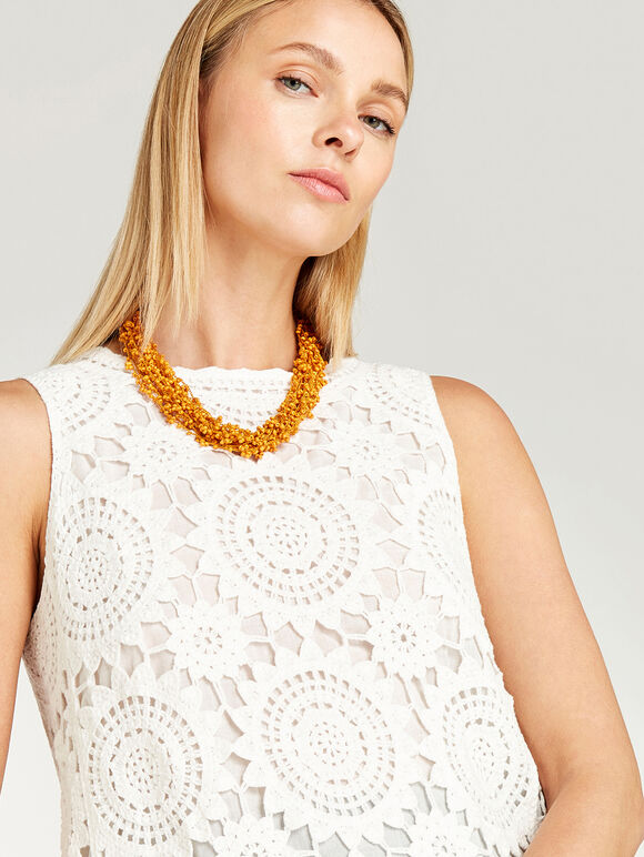 Crochet Flowers Shell Top, Cream, large