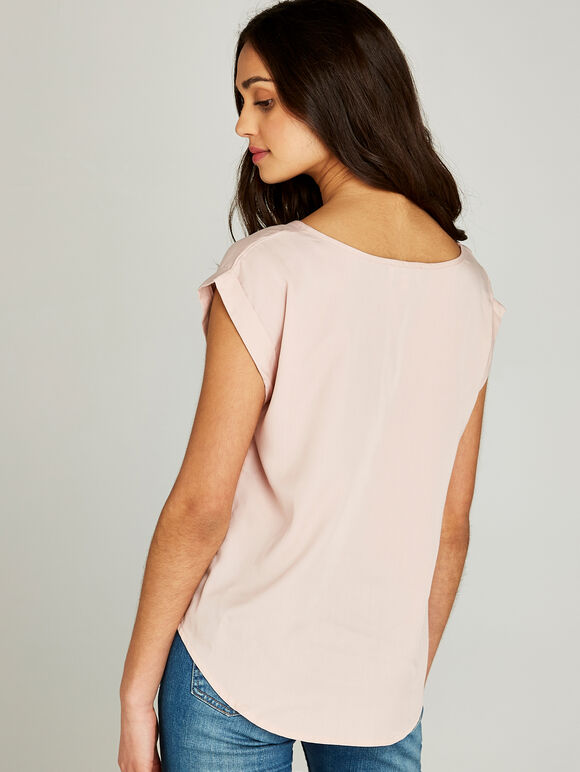 Turn Up Sleeve Tee, Pink, large