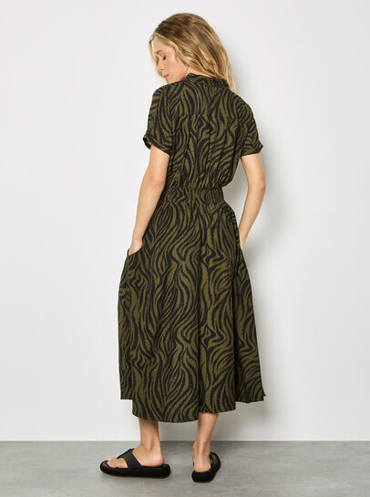 Zebra Print Shirt Midi Dress