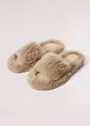 Open Toe Fluffy Slippers, Brown, large