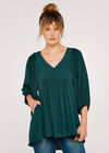 Ruffle Front Top, Green, large