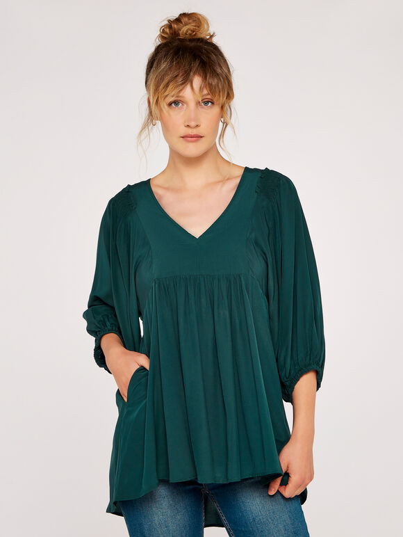 Ruffle Front Top, Green, large
