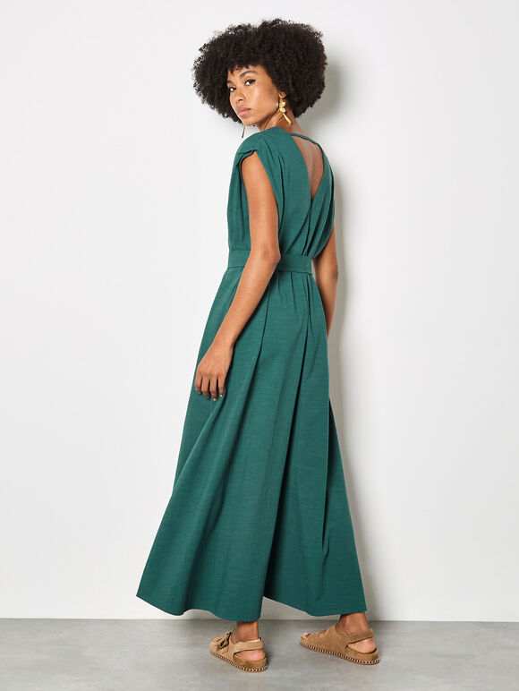 Cotton Blend Wide-Leg Jumpsuit, Green, large