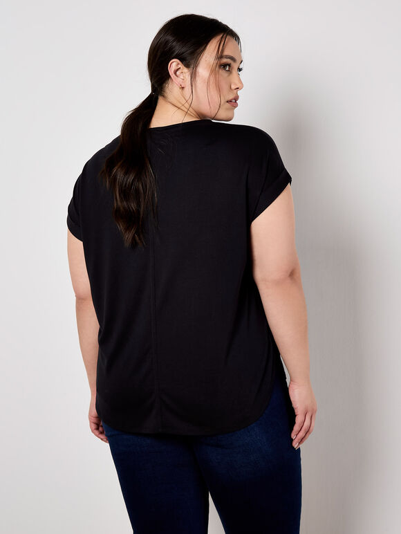 Curved Hem Jersey T-Shirt, Black, large