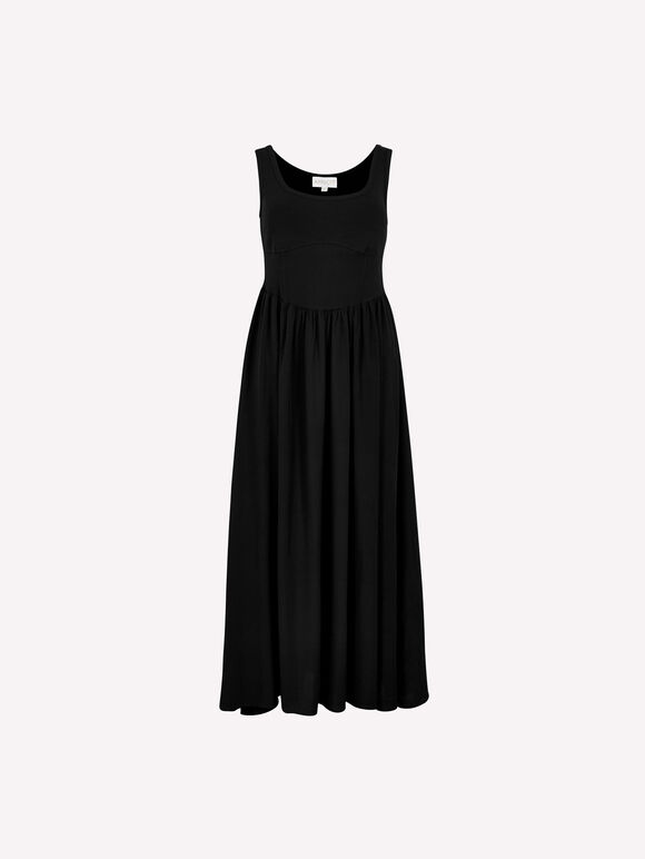 Jersey Bodice Midi Dress, Black, large