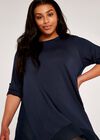 Curve Waterfall Hem Roll Sleeve Top, Navy, large