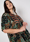 Patchwork Print Crinkle Mini Dress, Green, large