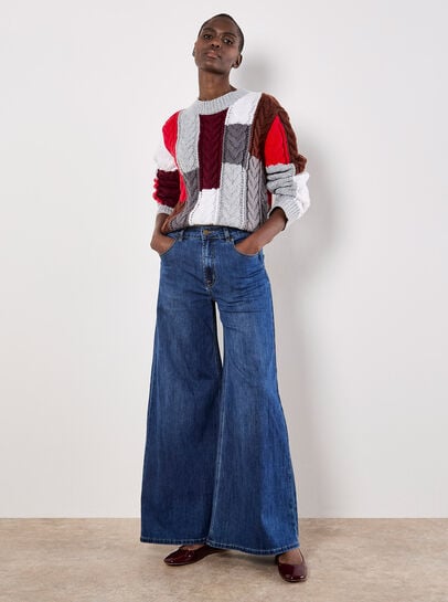 Colour Block Chunky Knit Cable Jumper