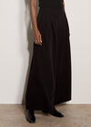 Wide-Leg Pleated Tailored Trousers, Black, large