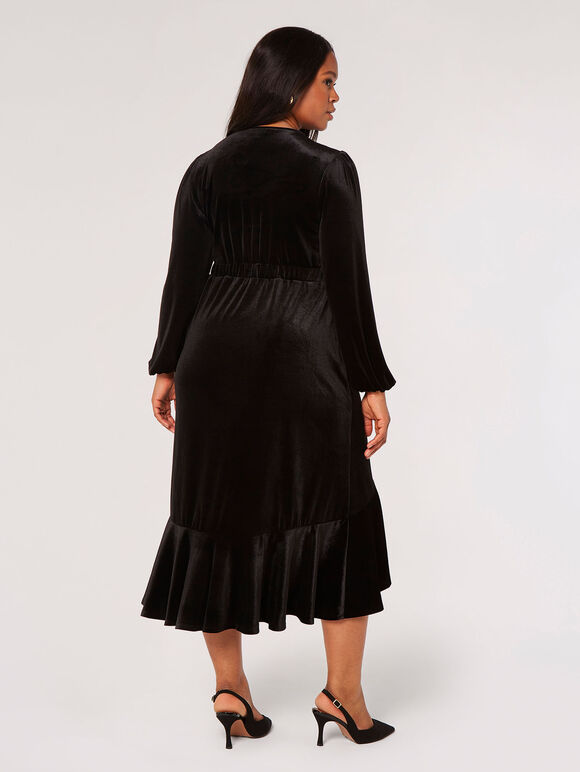 Curve Velvet Wrap Midi Dress, Black, large