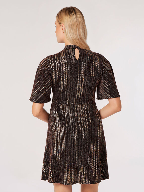 Metallic Sparkle Mini Dress, Brown, large