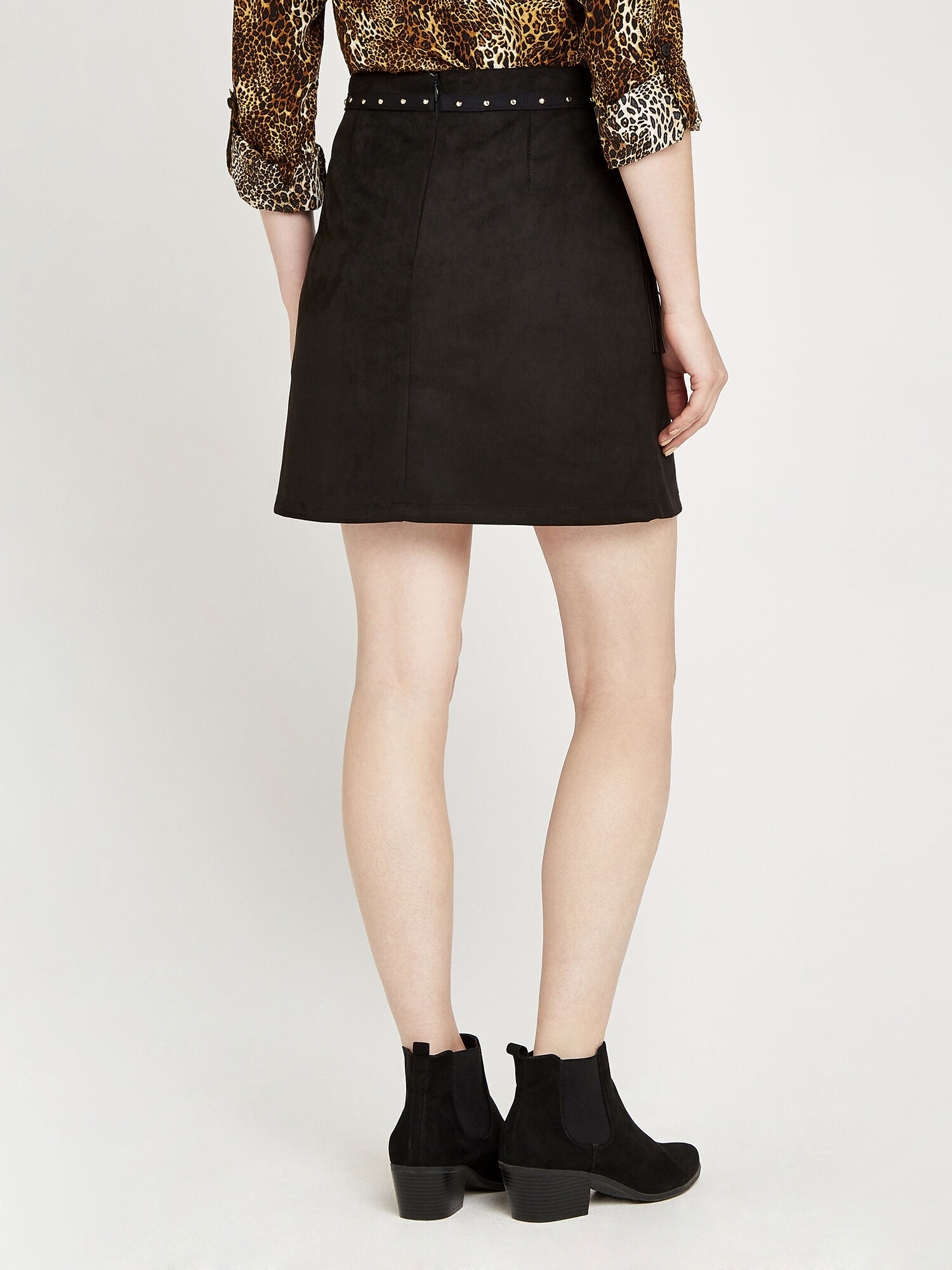 Fringe Suedette Skirt Apricot Clothing