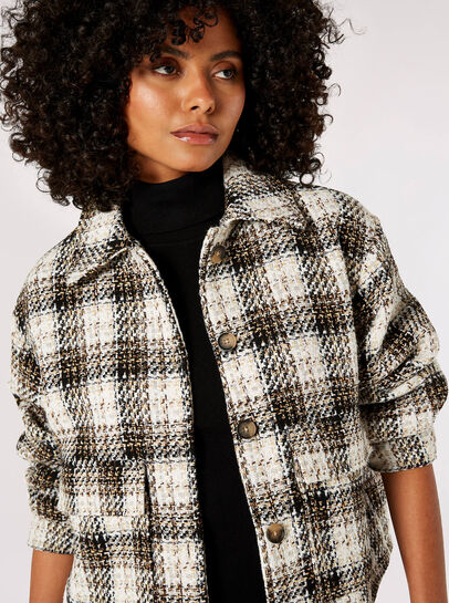 Woven Textured Check Cropped Shacket