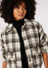 Woven Textured Check Cropped Shacket, Brown, large