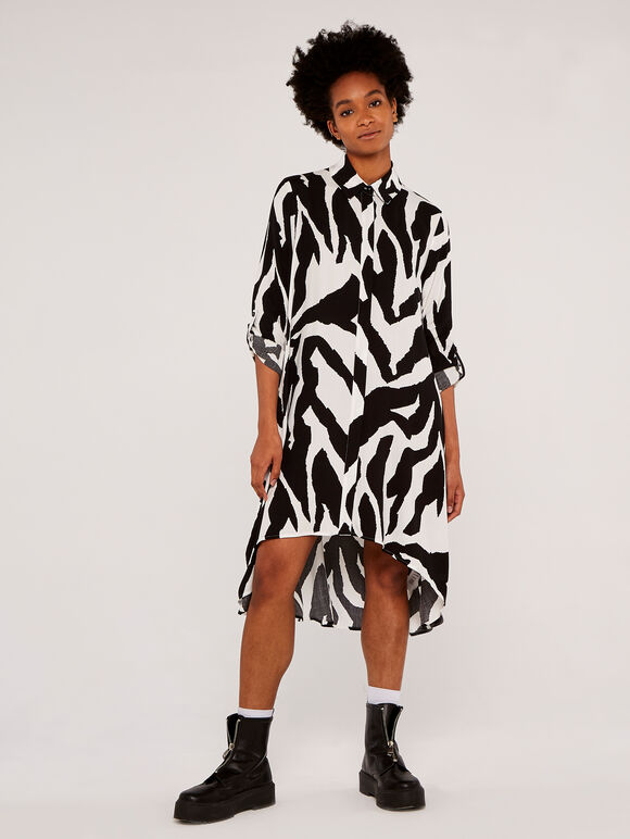 Zebra Print Oversized Dress, White, large