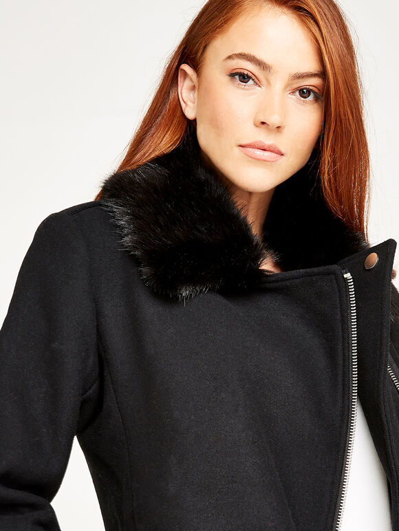 Longline Biker Jacket, Black, large
