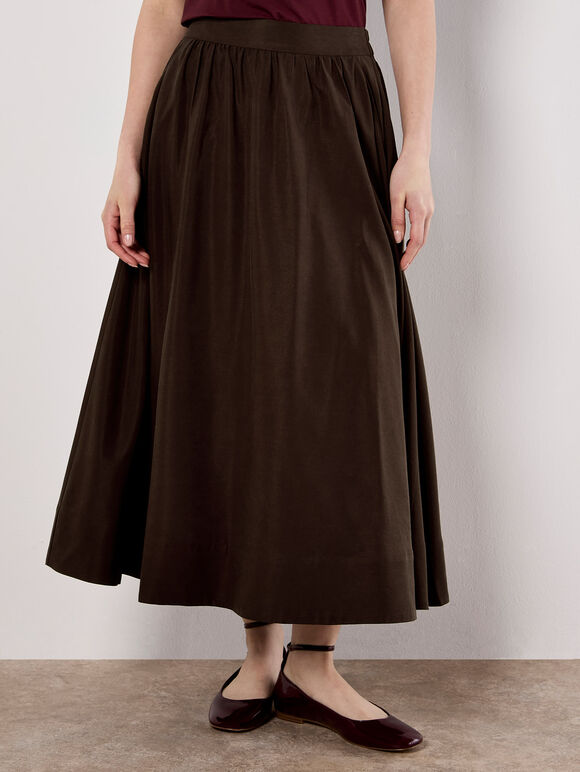 Soft Woven A-Line Midaxi Skirt, Brown, large