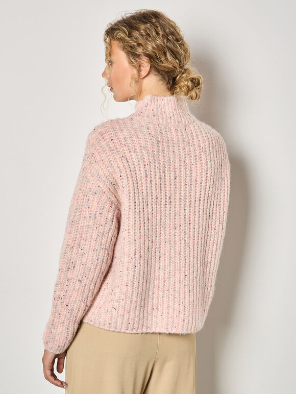 Fisherman Knit Flecked Jumper, Pink, large