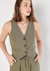 Textured Pinstripe Waistcoat, Khaki, large