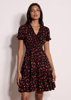 Floral Print Smocked Mini Dress, Black, large