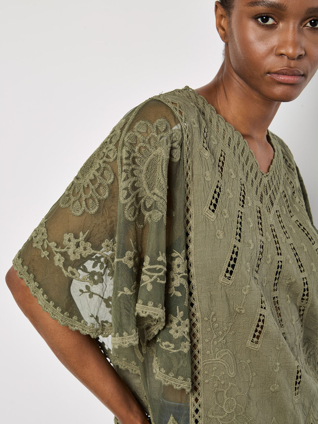 Image of Embroidered Cotton Mesh Top