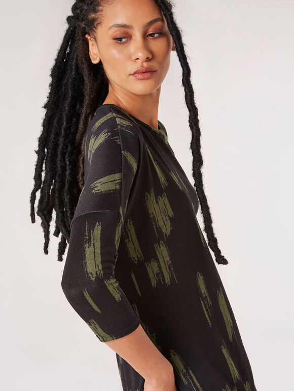 Brushstroke Knitted Longline Top, Black, large