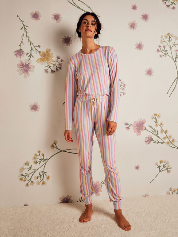 Rainbow Stripe Long Sleeve Top, Pink, large
