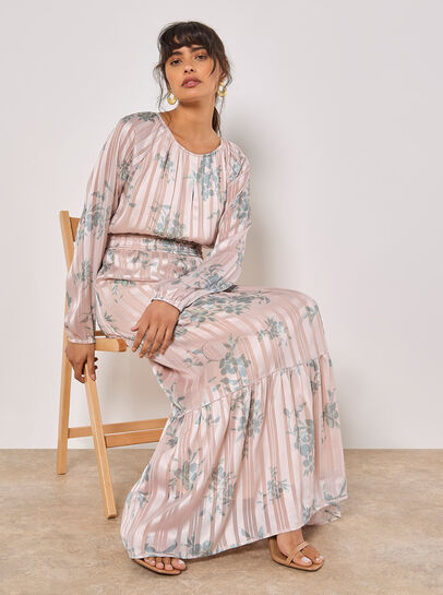 Silhouette Floral Satin Shimmer Maxi Dress