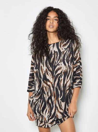 Zebra Print Knitted Cocoon Mini Dress