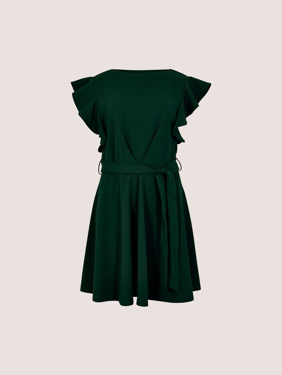 Jersey Crepe Ruffle Mini Dress, Green, large
