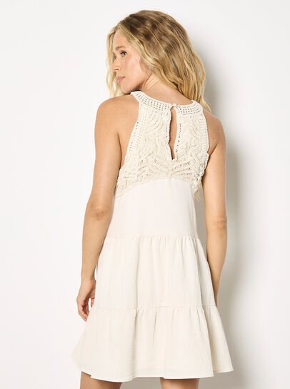 Crochet Bodice Tiered Mini Dress