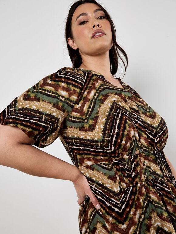 Curve Tie Dye Chevron Midi Dress, Rust, large
