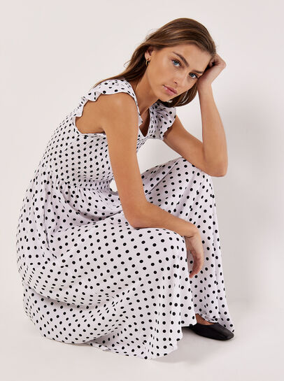 Polka Dot Smocked Midi Dress