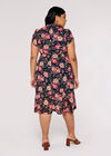 Curve Floral Wrap Midi Dress, Navy, large