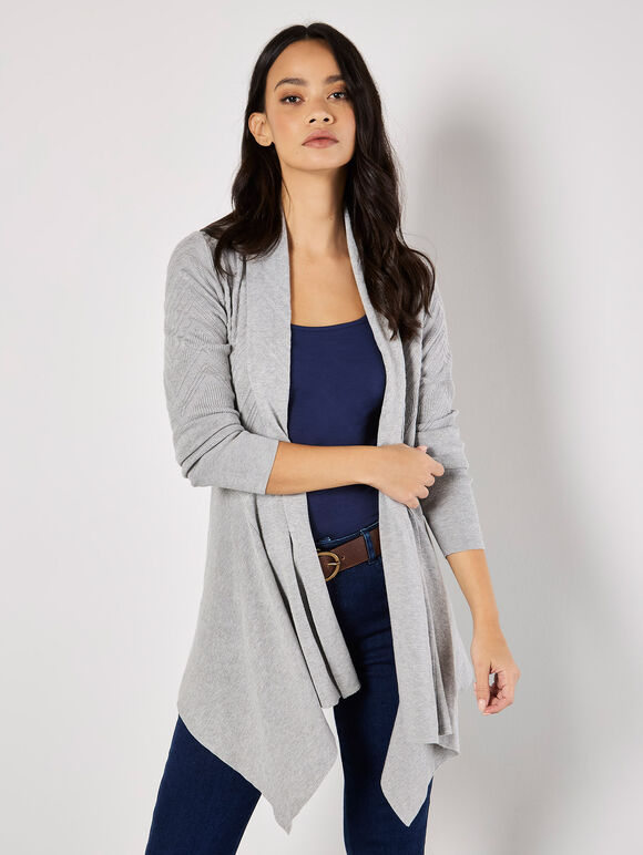Chevron Waterfall Cardigan, Grey, large