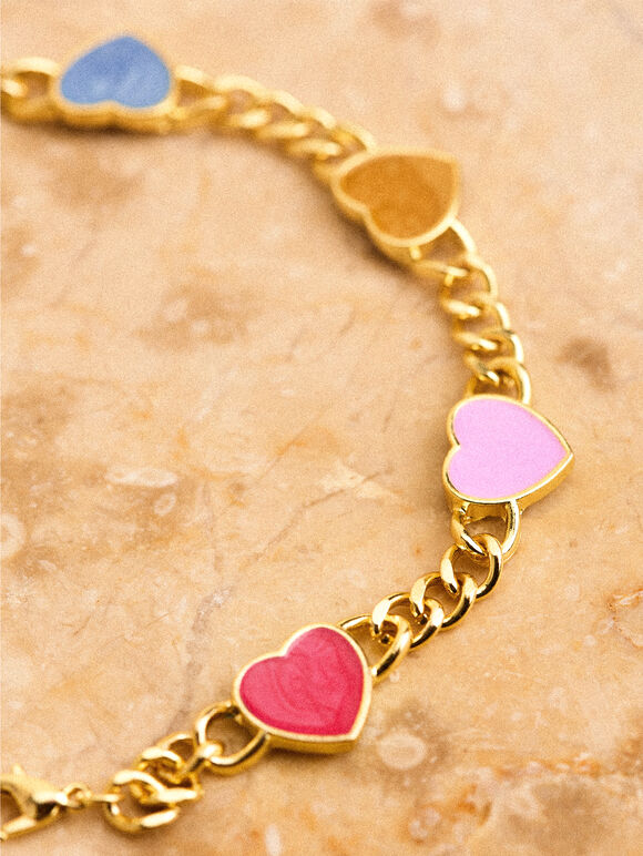 24K Gold Plated Colour Heart Bracelet, Gold, large