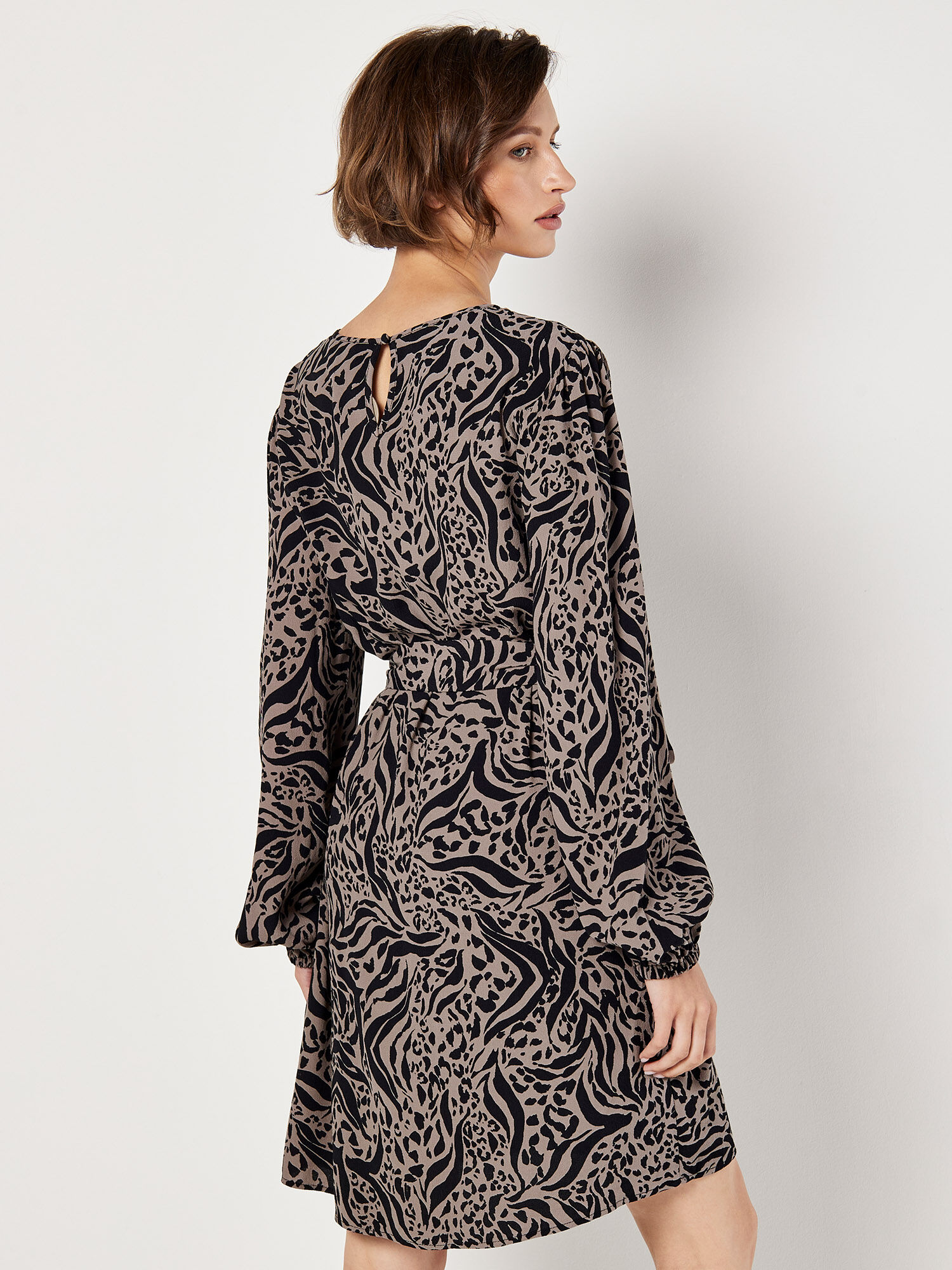 Mixed Animal Print Shift Mini Dress Apricot Clothing