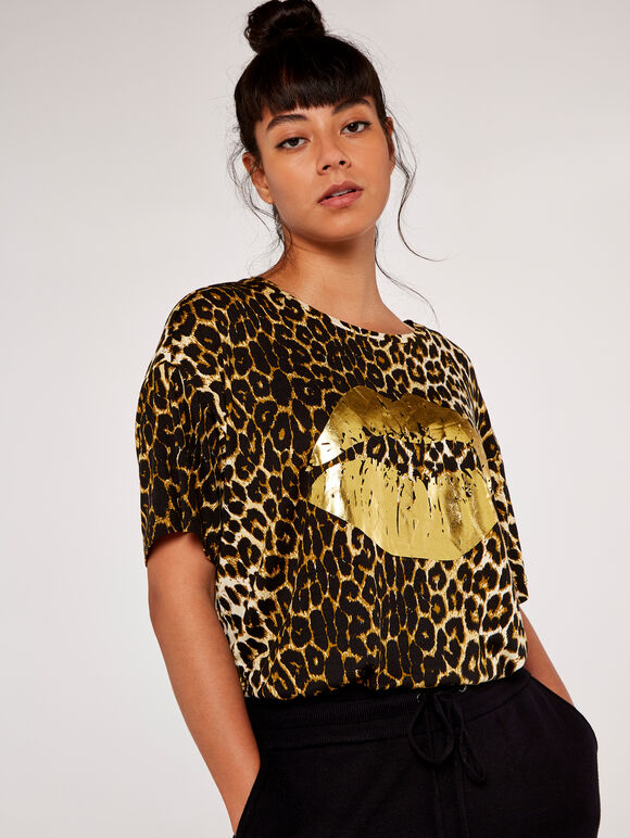 Cheetah Lips T-Shirt, Brown, large
