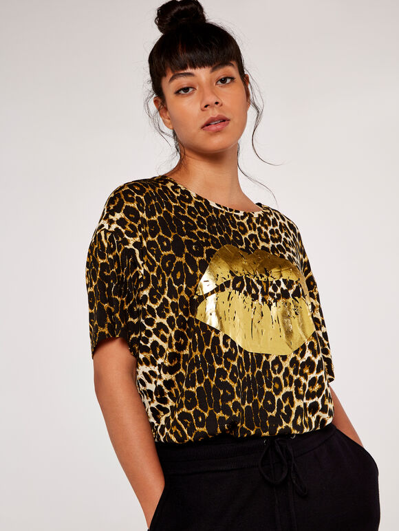 Cheetah Lips T-Shirt, Brown - Tan, large