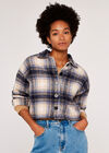 Plaid  Crop Jacket, Navy, large