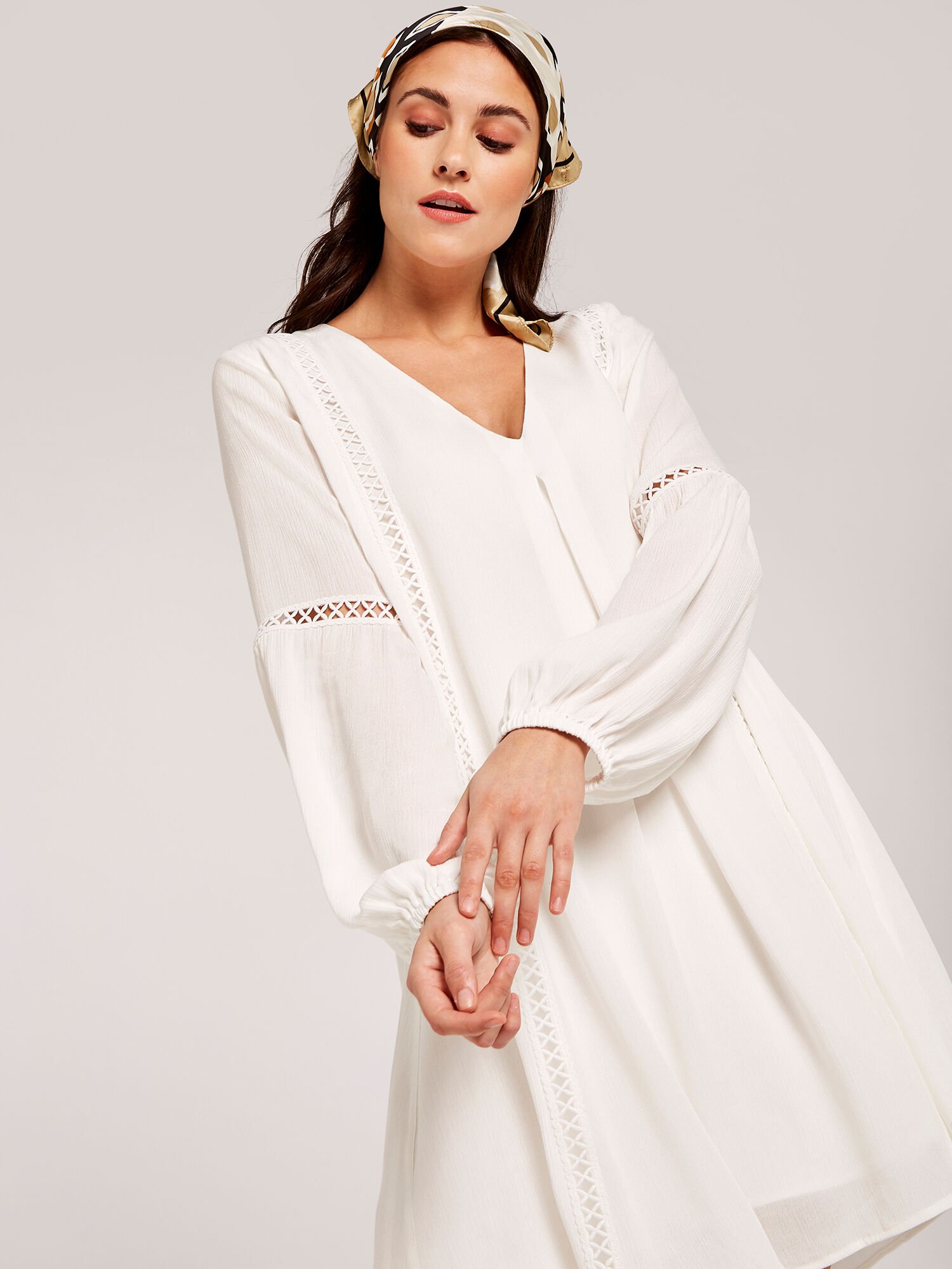 Lace Detail Smock Dress Apricot Clothing