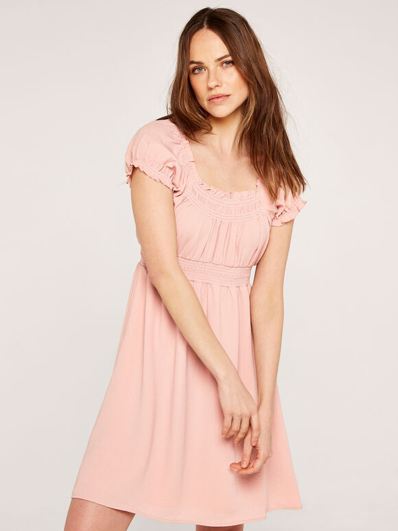 Milkmaid Mini Dress, Pink, large